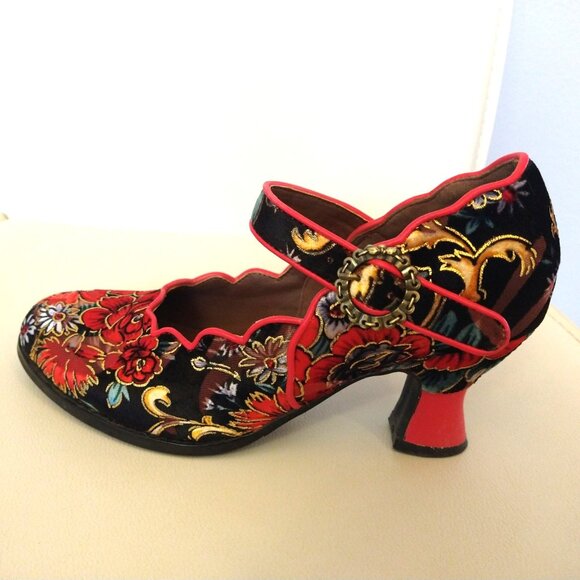Spring Step L'Artiste - 'Adodora', Red Floral Velvet heeled Mary Jane - 39 / 8.5 - Picture 9 of 10